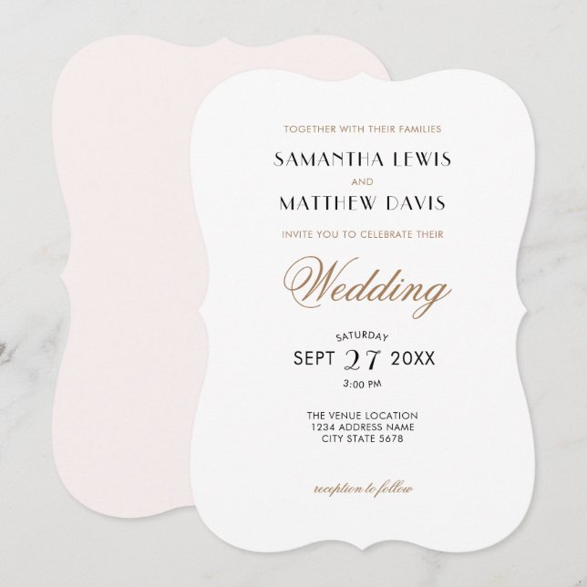 Invitation Élégant Mariage élégant chic noir rose (Devant / Derrière)