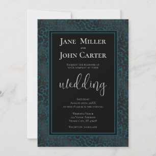 Invitation Élégant Mariage Empreinte de léopard noir Turquois