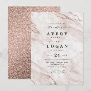 Invitation Elégant Mariage en marbre et Parties scintillant r