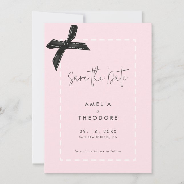 Invitation Élégant mariage en ruban Bow Enregistrer la date (Devant)