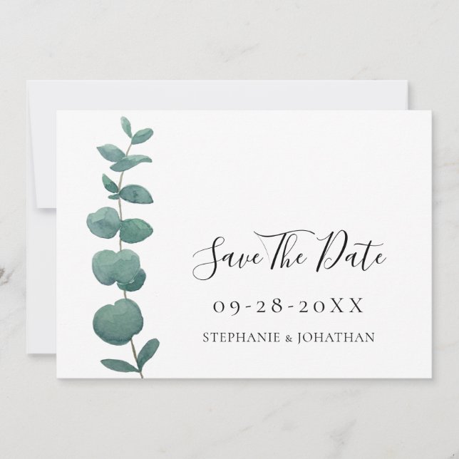 Invitation Elégant Mariage Eucalyptus Enregistrer La Date (Devant)