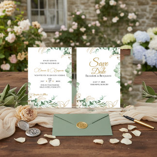 Invitation Élégant mariage Eucalyptus et verdure dorée