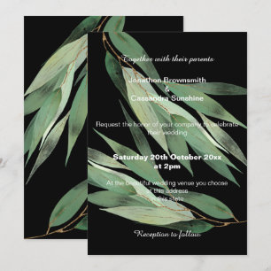 INVITATION ÉLÉGANT MARIAGE EUCALYPTUS NOIR VERT SAGE