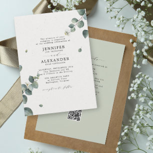Invitation Elégant Mariage Eucalyptus tout en un RSVP QR Code