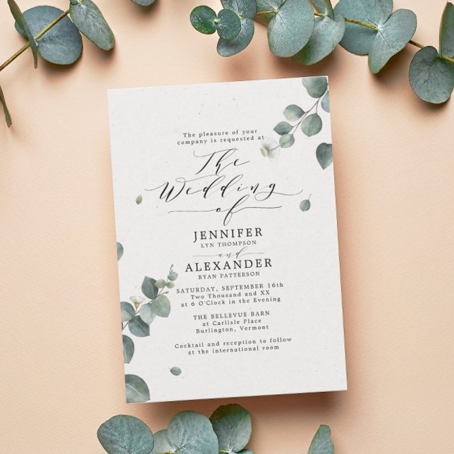 Invitation Elégant Mariage Eucalyptus tout en un RSVP QR Code (Créateur téléchargé)