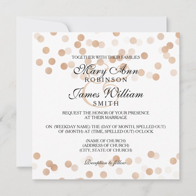Invitation Elégant Mariage Faux Cuivre Foil Parties scintilla (Devant)