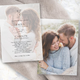 Invitation Élégant Mariage Faux Vellum Overlay Photo Monogram