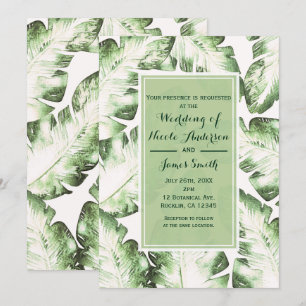 Invitation Élégant Mariage Feuilles de Plage Tropicale Vert B