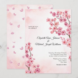Invitation Élégant Mariage fleuri Sakura rose cerise