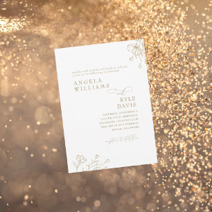 Invitation Élégant Mariage Fleurs Or & Blanc Sans Parents