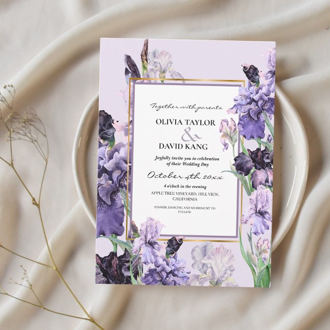 Invitation Élégant Mariage Flora Irises de printemps (Créateur téléchargé)