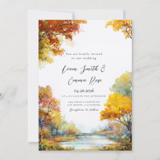 Invitation Élégant mariage floral aquarelle automne 