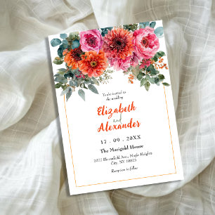 Invitation Élégant mariage floral aquarelle rose orange