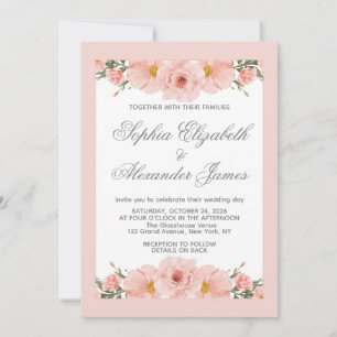 Invitation Élégant mariage floral aquarelle rose tendre 