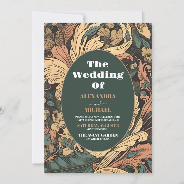 Invitation Élégant Mariage Floral Art Nouveau (Devant)