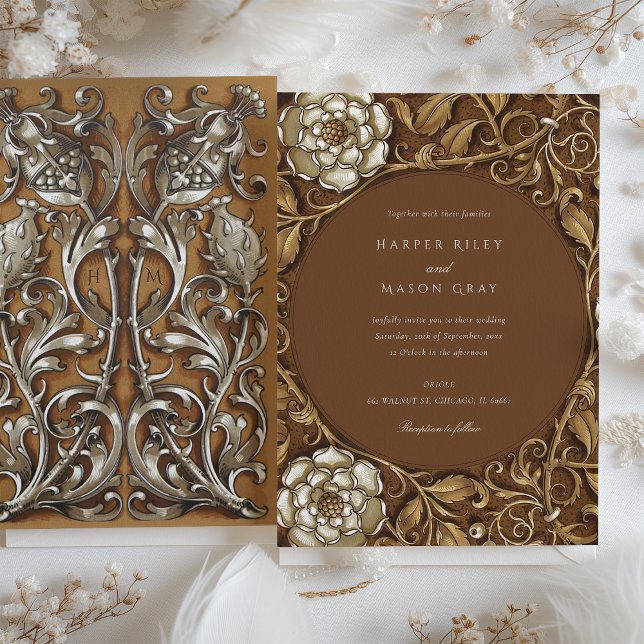 Invitation Élégant Mariage Floral Art Nouveau Beige (Créateur téléchargé)