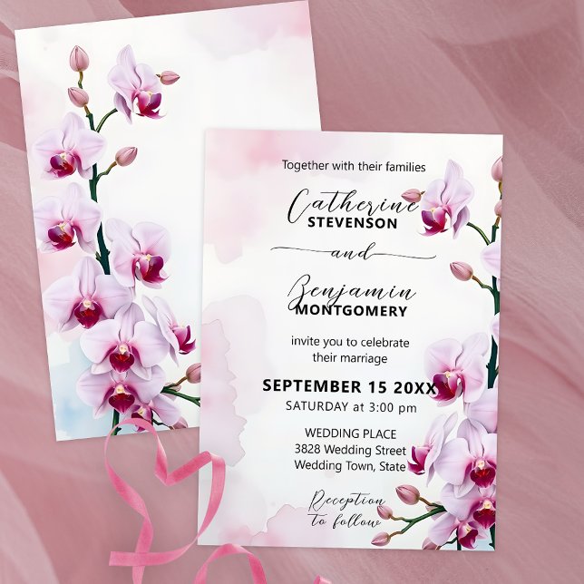 Invitation Élégant Mariage floral avec orchidées de teigne ro (Créateur téléchargé)