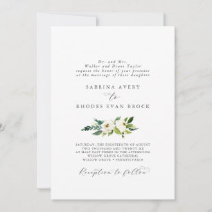 Invitation Élégant Mariage Floral Blanc