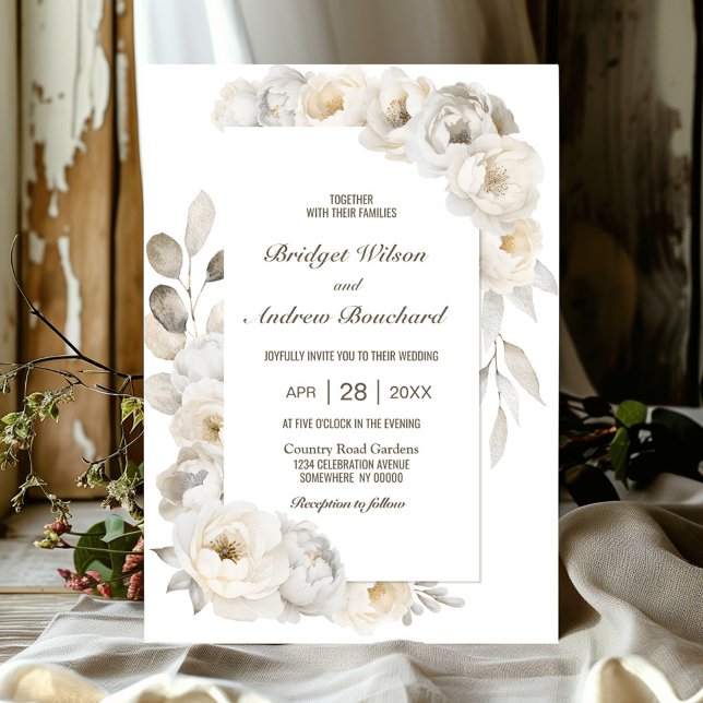 Invitation Élégant Mariage floral blanc (Créateur téléchargé)