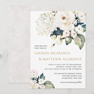 Invitation Elégant Mariage floral blanc aquarelle