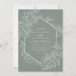 Invitation Élégant Mariage floral blanc blanc vert Sage
