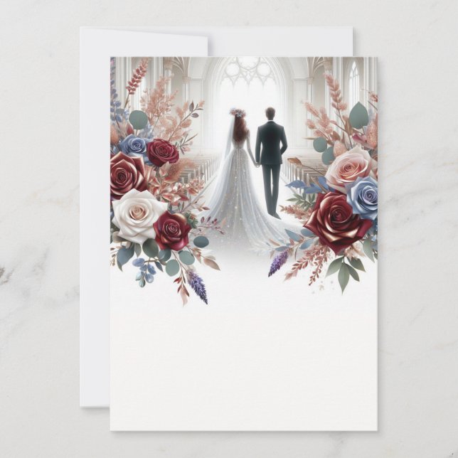 Invitation Élégant Mariage floral blanc de mariée et de chamb (Devant)