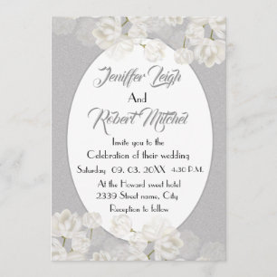 Invitation Élégant mariage floral blanc et argenté