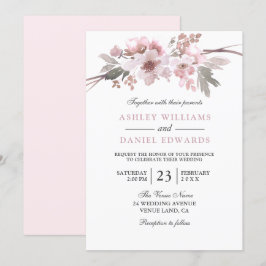 Invitation Élégant Mariage floral blanc et gris