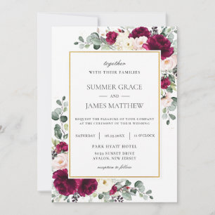 Invitation Élégant Mariage floral blanc framboise rose ivoire