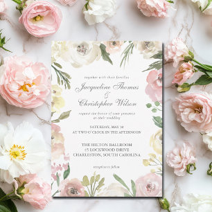 Invitation Élégant Mariage floral blanc rose ivoire