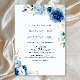 Invitation Élégant Mariage Floral Bleu