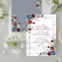 Élégant Mariage floral bleu bleu-bordeaux clair