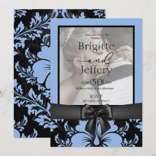 Invitation Elégant mariage floral bleu enregistrer la date