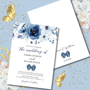 Invitation Élégant Mariage floral bleu foncé d'hiver