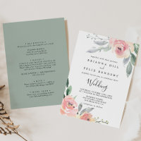 Élégant Mariage floral bleu rose avant et arrière