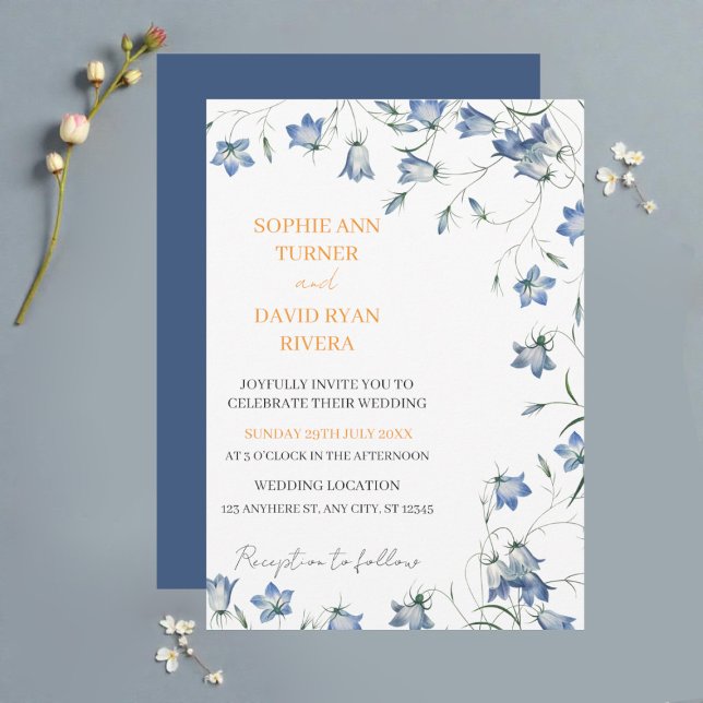 Invitation Élégant Mariage Floral Blue Bellflower (Créateur téléchargé)