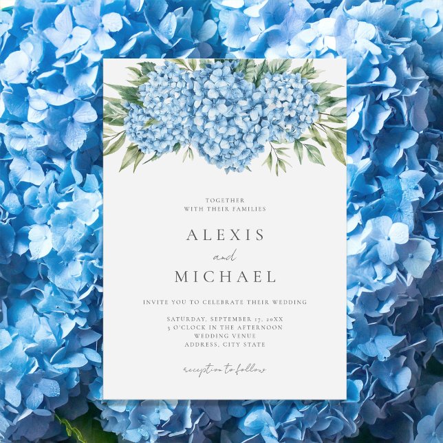 Invitation Élégant Mariage floral Blue Hydrangea (Créateur téléchargé)