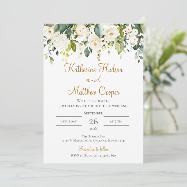 Invitation Élégant Mariage floral Boho (Debout devant)