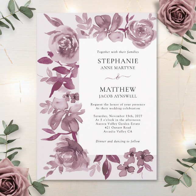 Invitation Elégant Mariage floral bordeaux (Créateur téléchargé)