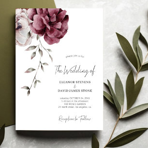 Invitation Élégant mariage floral bordeaux automne