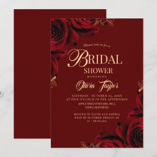 Invitation Élégant Mariage Floral Bordeaux Or Fête de Mariée