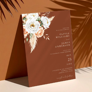Invitation Élégant Mariage Floral Burnt Orange Terracotta