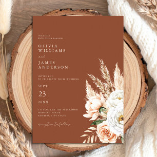 Invitation Élégant Mariage Floral Burnt Orange Terracotta
