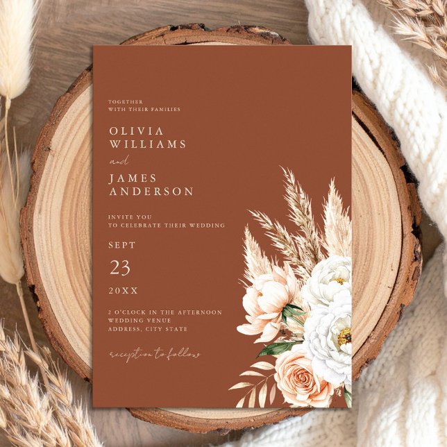 Invitation Élégant Mariage Floral Burnt Orange Terracotta (Créateur téléchargé)