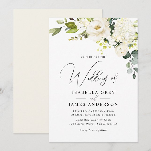 Invitation Élégant Mariage Floral Champagne (Devant / Derrière)