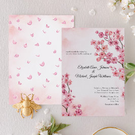 Invitation Élégant Mariage floral classique rose cerisier