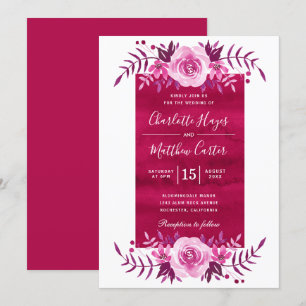 Invitation Élégant Mariage floral couleur rose