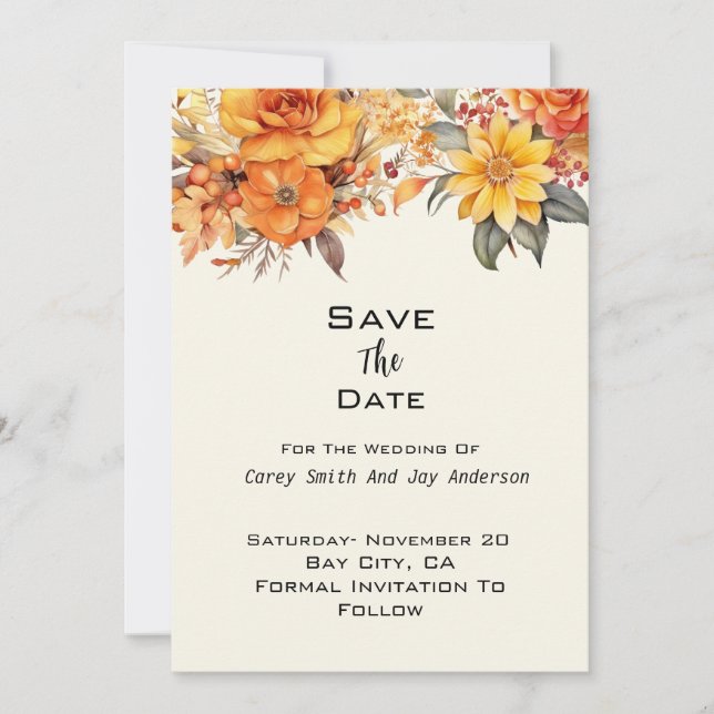 Invitation Élégant Mariage floral d'automne (Devant)