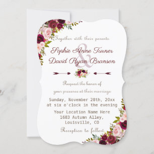 Invitation Élégant Mariage floral de Bourgogne Marsala
