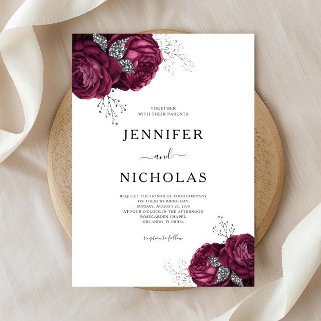Invitation Élégant Mariage floral de Burgundy Peonies (Elegant Burgundy Peonies Floral Wedding Invitation
)